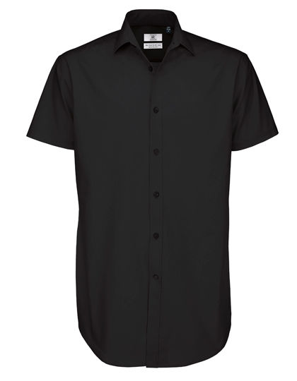 Men´s Poplin Shirt Black Tie Short Sleeve